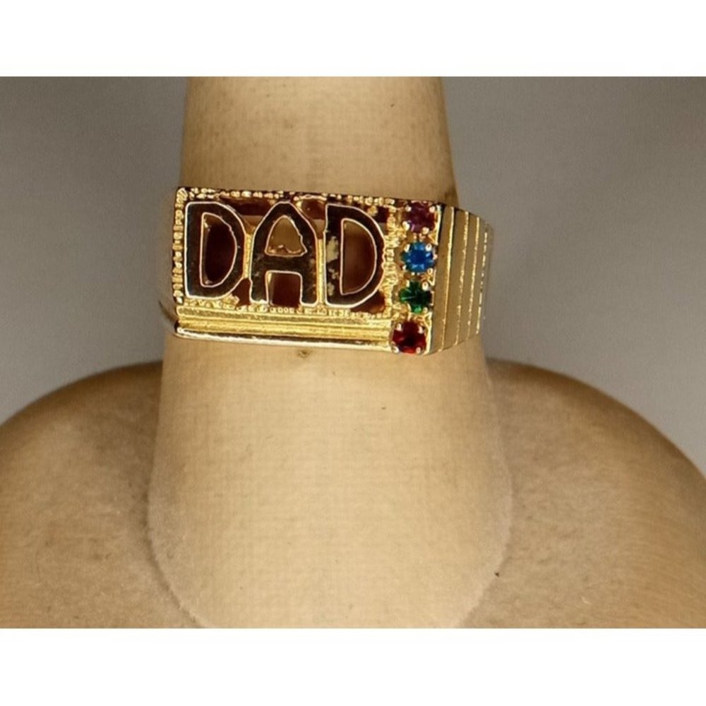Size 10 Brass DAD Gold Tone Ring with‎ Multicolor Rhinestones (10c1)
